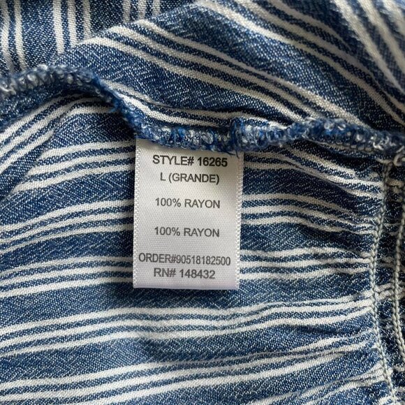 BeCool Blue & White Striped Off-Shoulder Tie-Front Top – Size Large - Picture 7 of 7